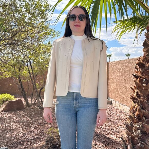 Vtg Louis Feraud Paris Ivory Jacket Women's 38 Small Wool Made In West Germany - Picture 3 of 11